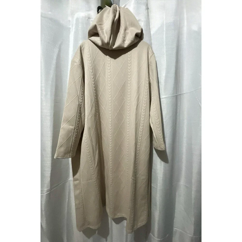 Hooded Long Open Front Knit Cardigan Jacket  Womens Sz M color beige